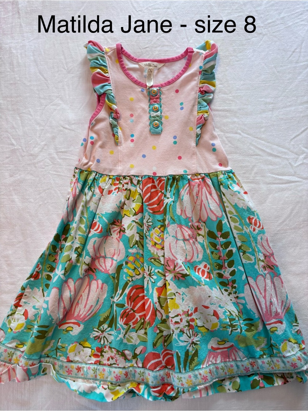 Matilda Jane Pink & Turquoise Floral Ruffle Dress